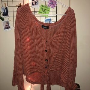 Lulu’s off the shoulder sweater top in mauve pink